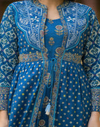 Juniper Indigo Floral Printed Cotton Long Dress & Shrug With Doris | Grocsy