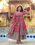 Juniper Maroon Floral Printed Cotton Long Dress With Shrug | Grocsy