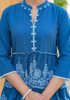 Juniper Indigo Ethnic Motif Printed Cotton Tunic With Thread Work & Sequins | Grocsy