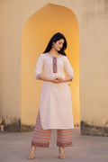 Juniper Peach Floral Printed Viscose Kurta & Palazzo With Thread Work | Grocsy