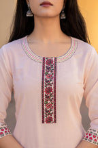 Juniper Peach Floral Printed Viscose Kurta & Palazzo With Thread Work | Grocsy