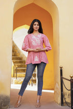 Juniper Onion Pink Embroidered Cotton Tunic | Grocsy