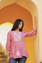 Juniper Onion Pink Embroidered Cotton Tunic | Grocsy