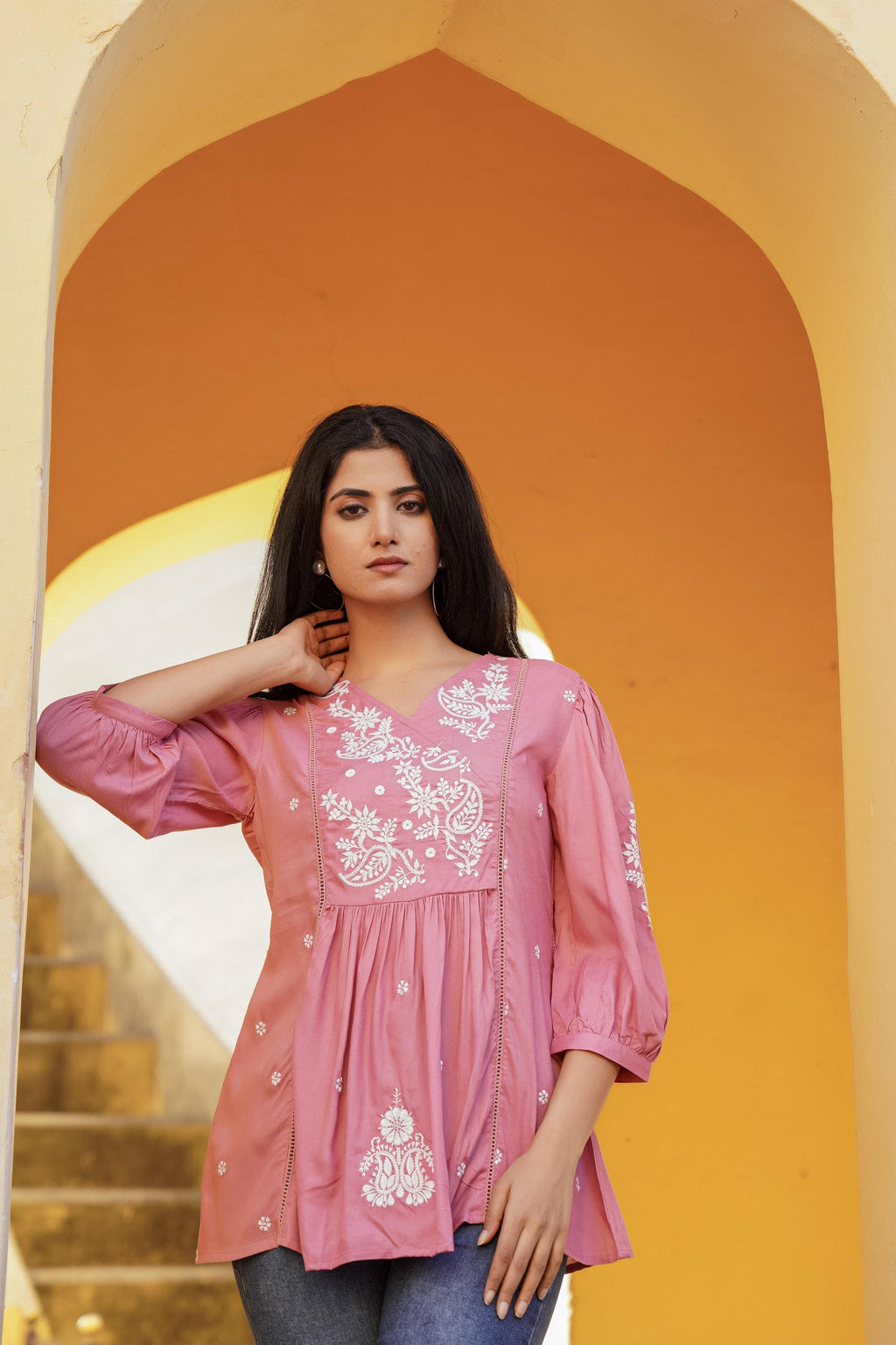 Juniper Onion Pink Embroidered Cotton Tunic | Grocsy