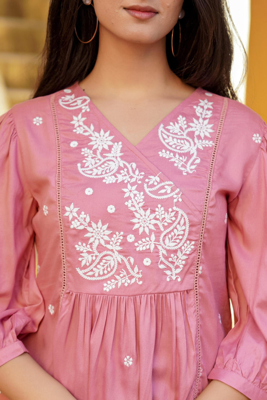 Juniper Onion Pink Embroidered Cotton Tunic | Grocsy