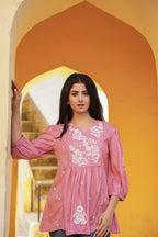 Juniper Onion Pink Embroidered Cotton Tunic | Grocsy