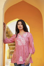 Juniper Onion Pink Embroidered Cotton Tunic | Grocsy