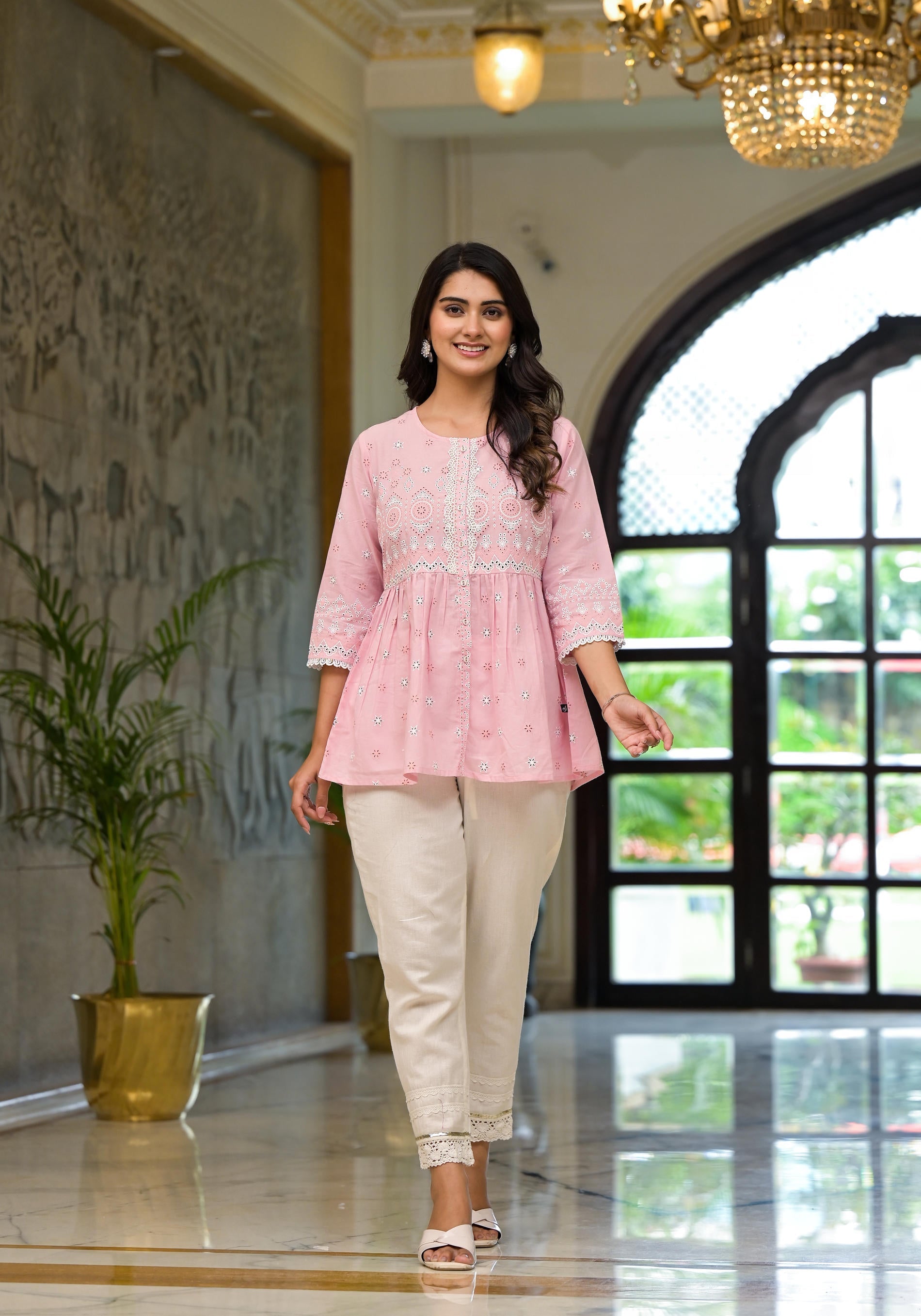 Juniper Gulabi Pink Noor Cotton Peplum Tunic | Grocsy