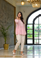 Juniper Gulabi Pink Noor Cotton Peplum Tunic | Grocsy