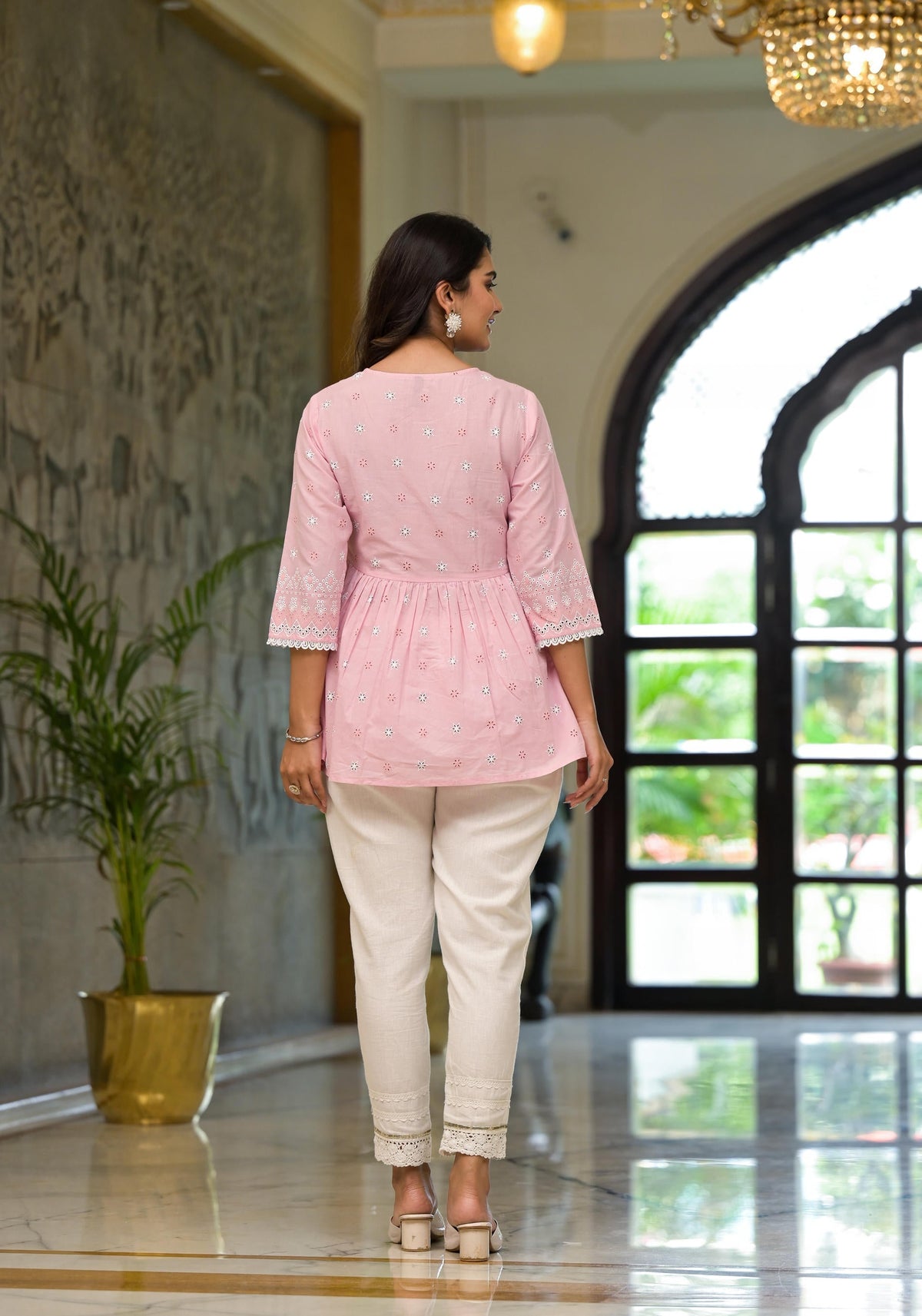 Juniper Gulabi Pink Noor Cotton Peplum Tunic | Grocsy