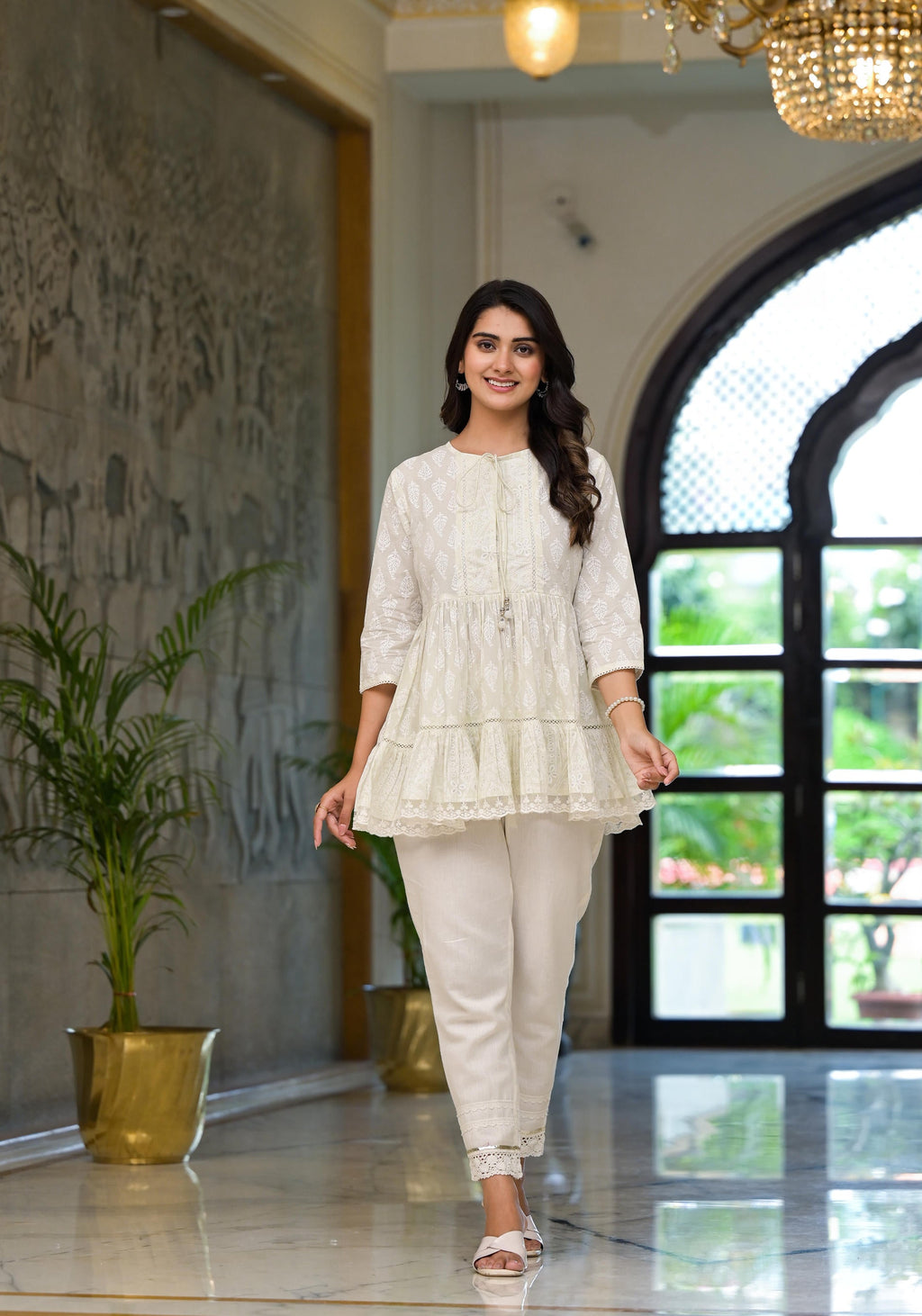 Juniper White Ethnic Motif Printed Cotton Tunic | Grocsy