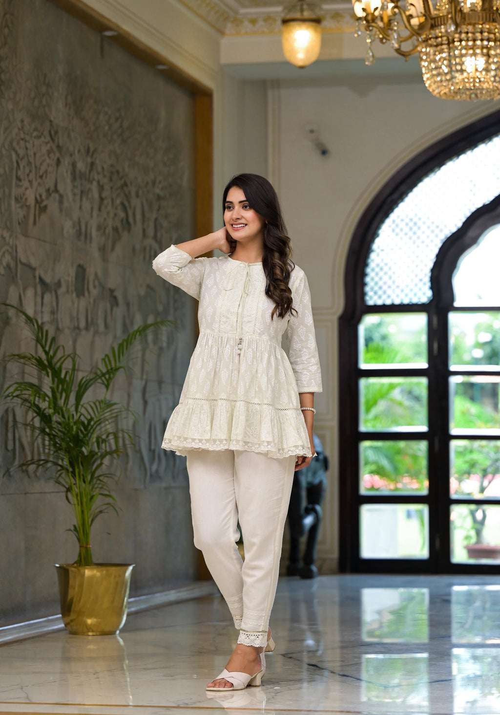 Juniper White Ethnic Motif Printed Cotton Tunic | Grocsy