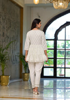 Juniper White Ethnic Motif Printed Cotton Tunic | Grocsy