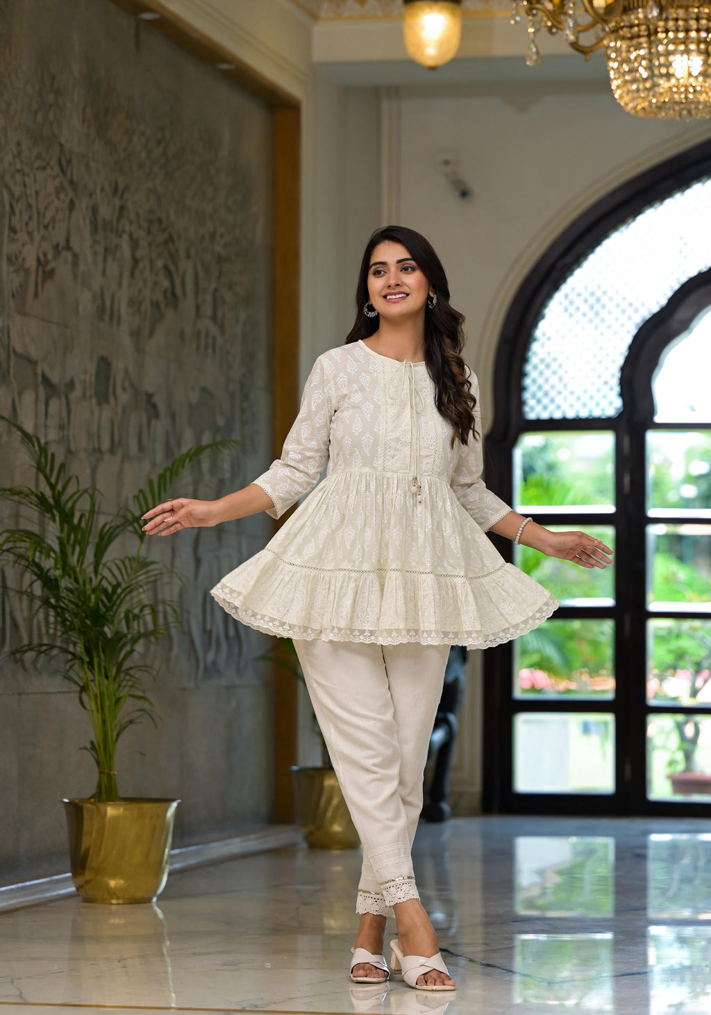 Juniper White Ethnic Motif Printed Cotton Tunic | Grocsy