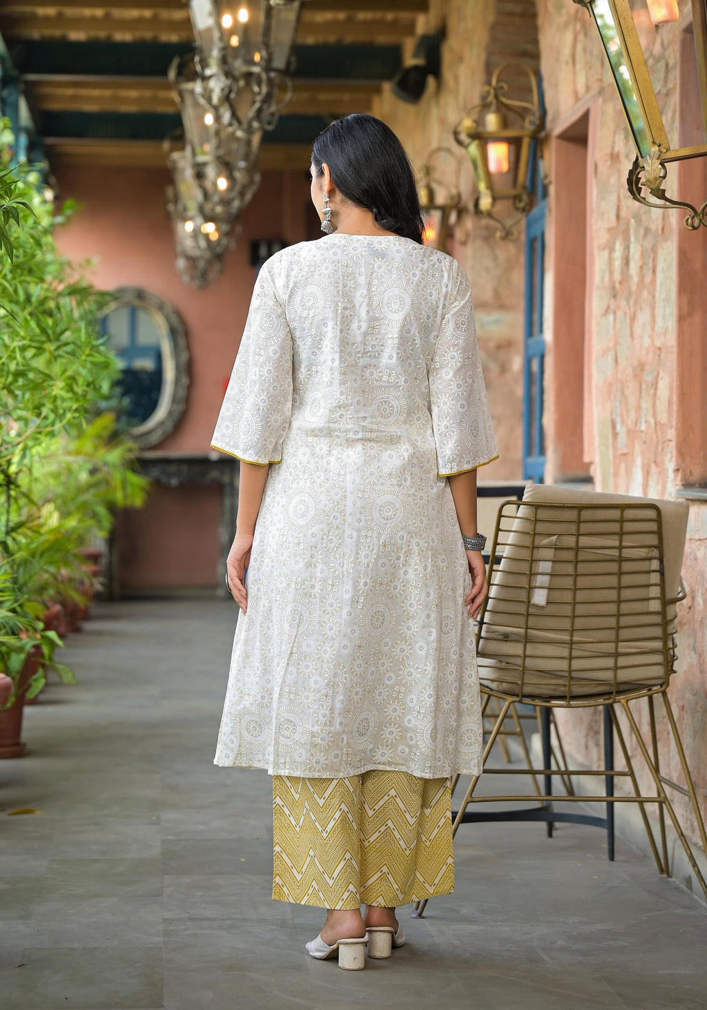 Juniper Off White Abstract Printed Cotton Kurta Pant And Dupatta Set With Sequins & Thread Work | Grocsy