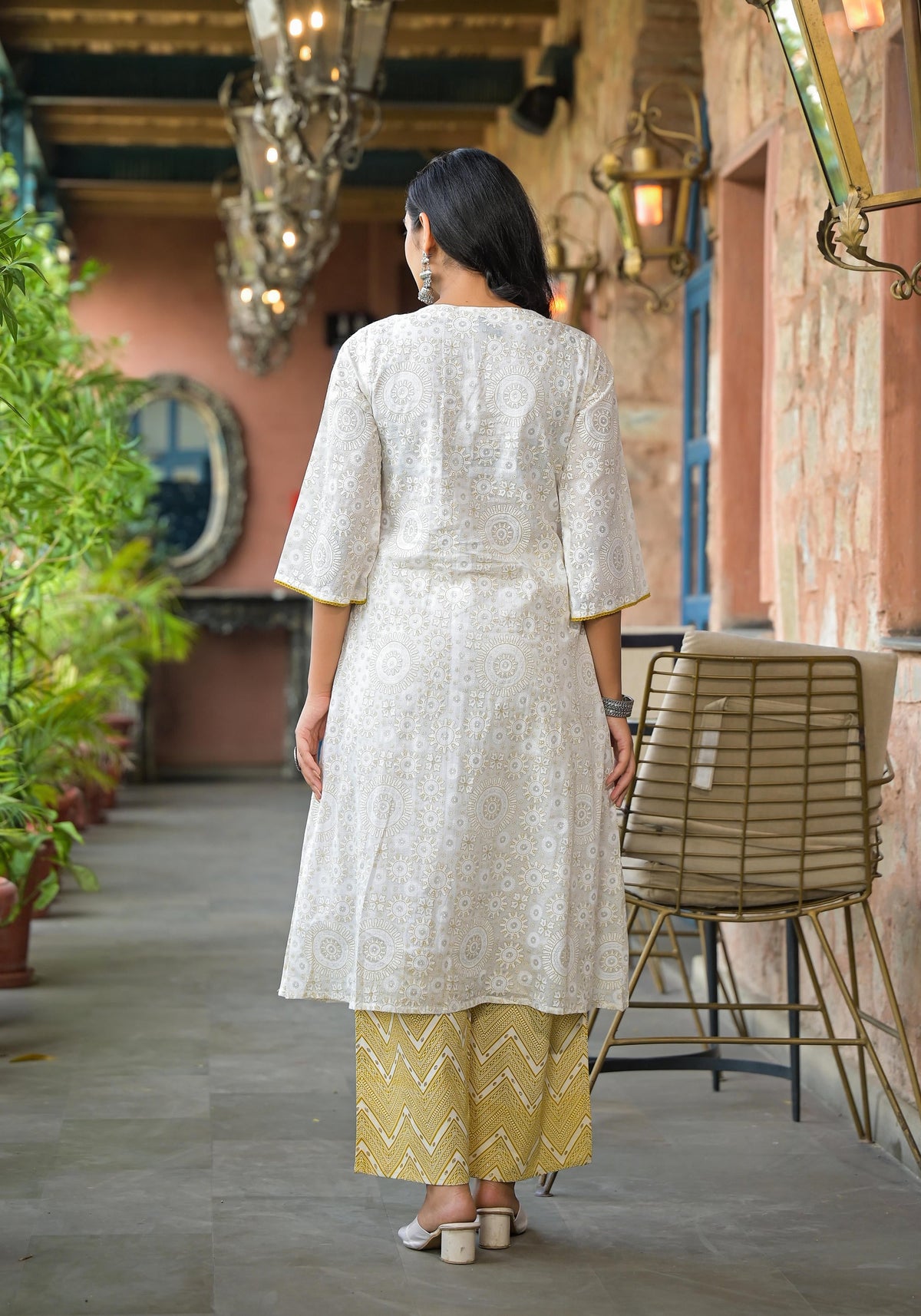 Juniper Off White Abstract Printed Cotton Kurta Pant And Dupatta Set With Sequins & Thread Work | Grocsy