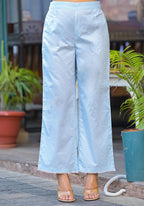 Juniper Sky Blue Solid Cotton Kurta Pant And Dupatta Set With Thread Embroidery | Grocsy