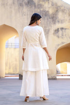 Juniper White Embroidered Anarkali Kurta Set With Palazzo & Dupatta | Grocsy