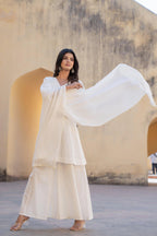 Juniper White Embroidered Anarkali Kurta Set With Palazzo & Dupatta | Grocsy