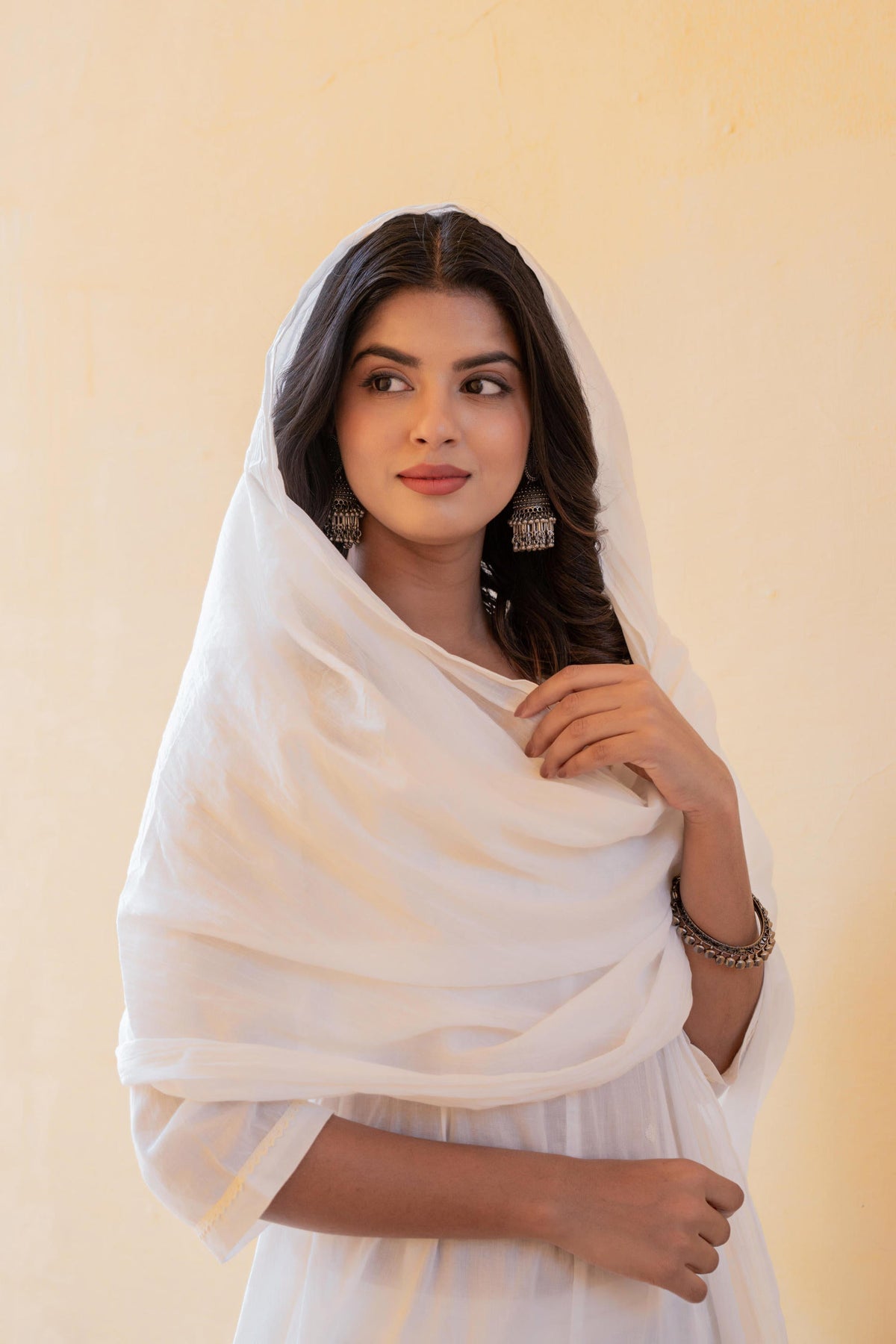 Juniper White Embroidered Anarkali Kurta Set With Palazzo & Dupatta | Grocsy