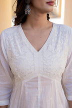 Juniper White Embroidered Anarkali Kurta Set with Palazzo & Dupatta | Grocsy