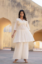 Juniper White Embroidered Anarkali Kurta Set with Palazzo & Dupatta | Grocsy