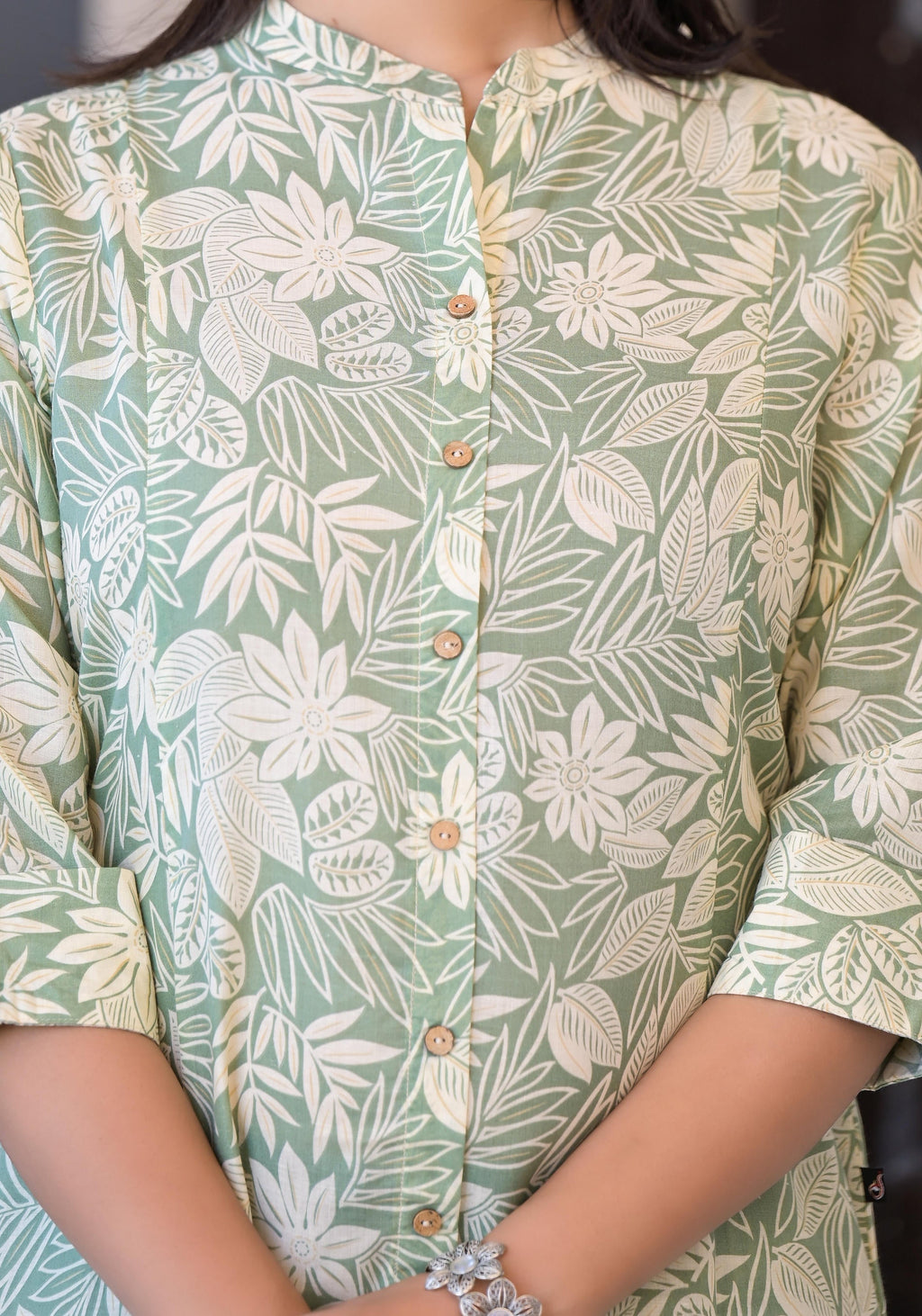 Juniper Sage Green Floral Printed Straight Kurta Set | Grocsy