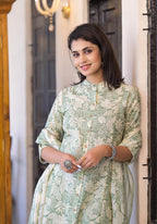 Juniper Sage Green Floral Printed Straight Kurta Set | Grocsy