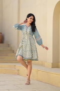 Juniper Blue Ethnic Motif Printed Cotton Short Dress With Doris | Grocsy
