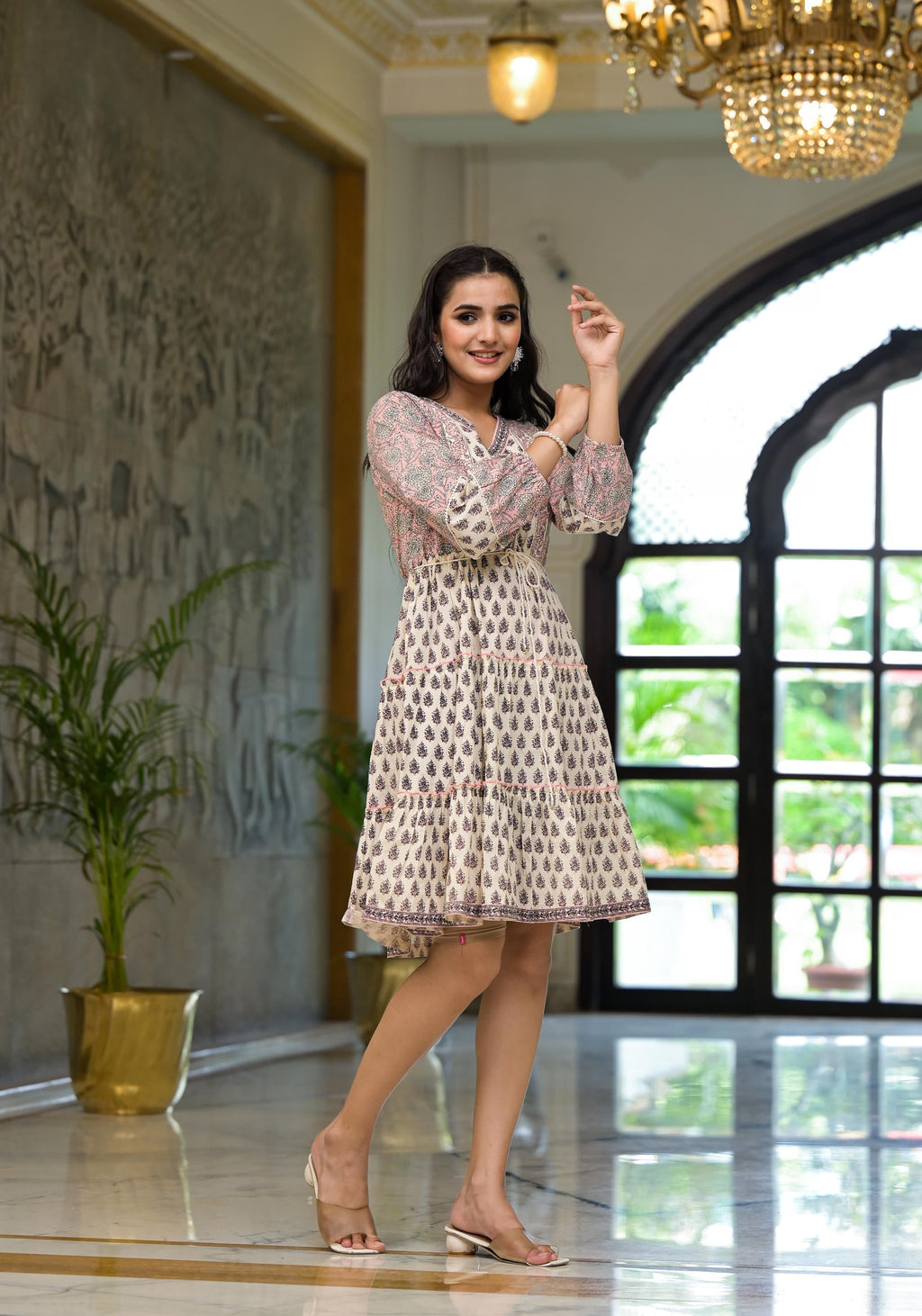 Juniper Blush Block Print Tiered Mini Dress | Grocsy
