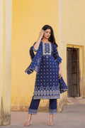 Juniper Navy Ethnic Motif Printed Viscose Kurta Pant And Dupatta Set With Sequins & Lace | Grocsy