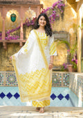 Juniper Mustard Ethnic Motif Printed Viscose Kurta Pant And Dupatta Set With Sequins & Beads | Grocsy