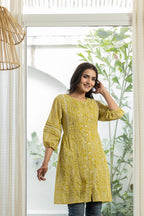 Juniper Lemon Ethnic Motif Printed Cotton Kurta With Button Closure | Grocsy