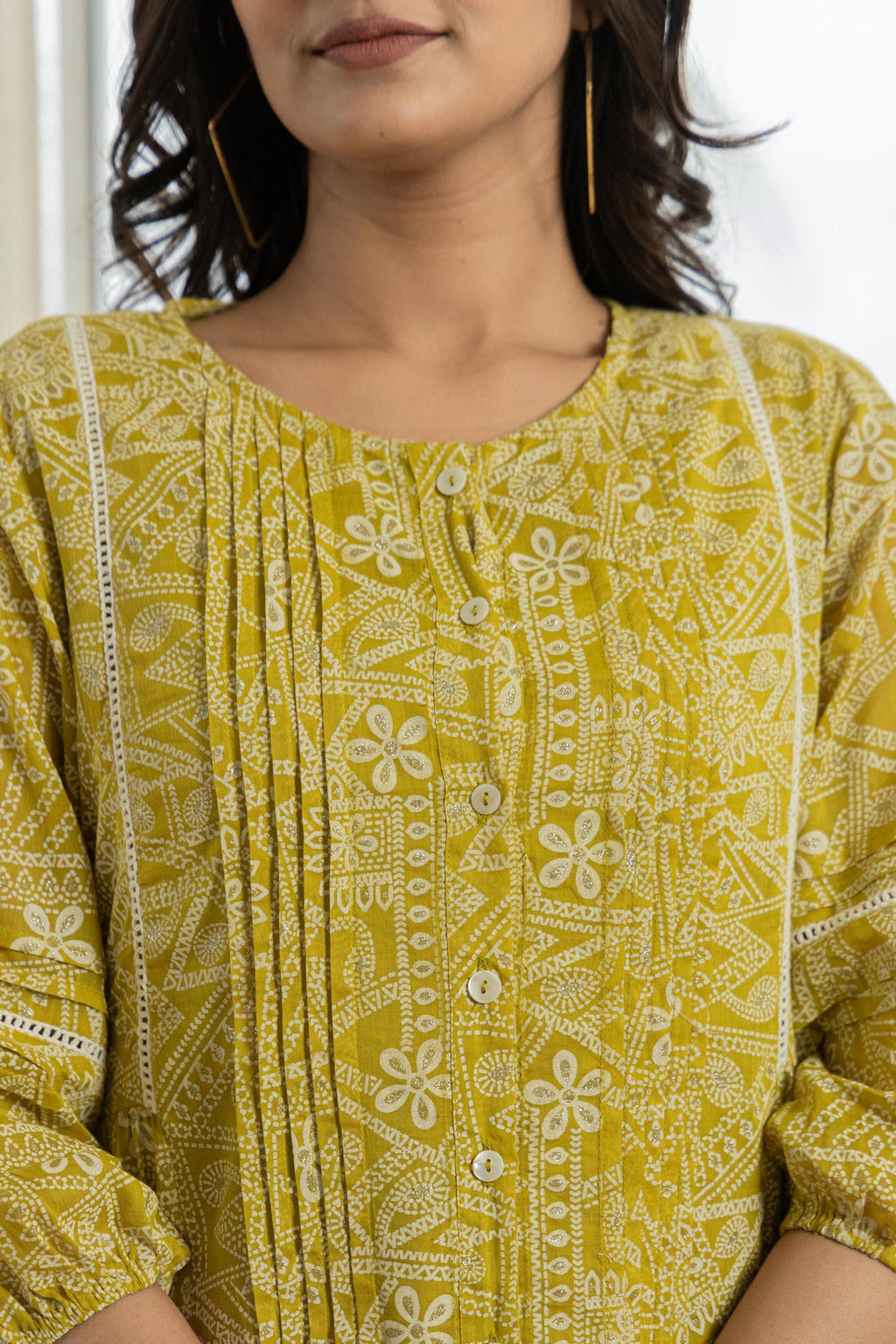 Juniper Lemon Ethnic Motif Printed Cotton Kurta With Button Closure | Grocsy