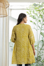 Juniper Lemon Ethnic Motif Printed Cotton Kurta With Button Closure | Grocsy
