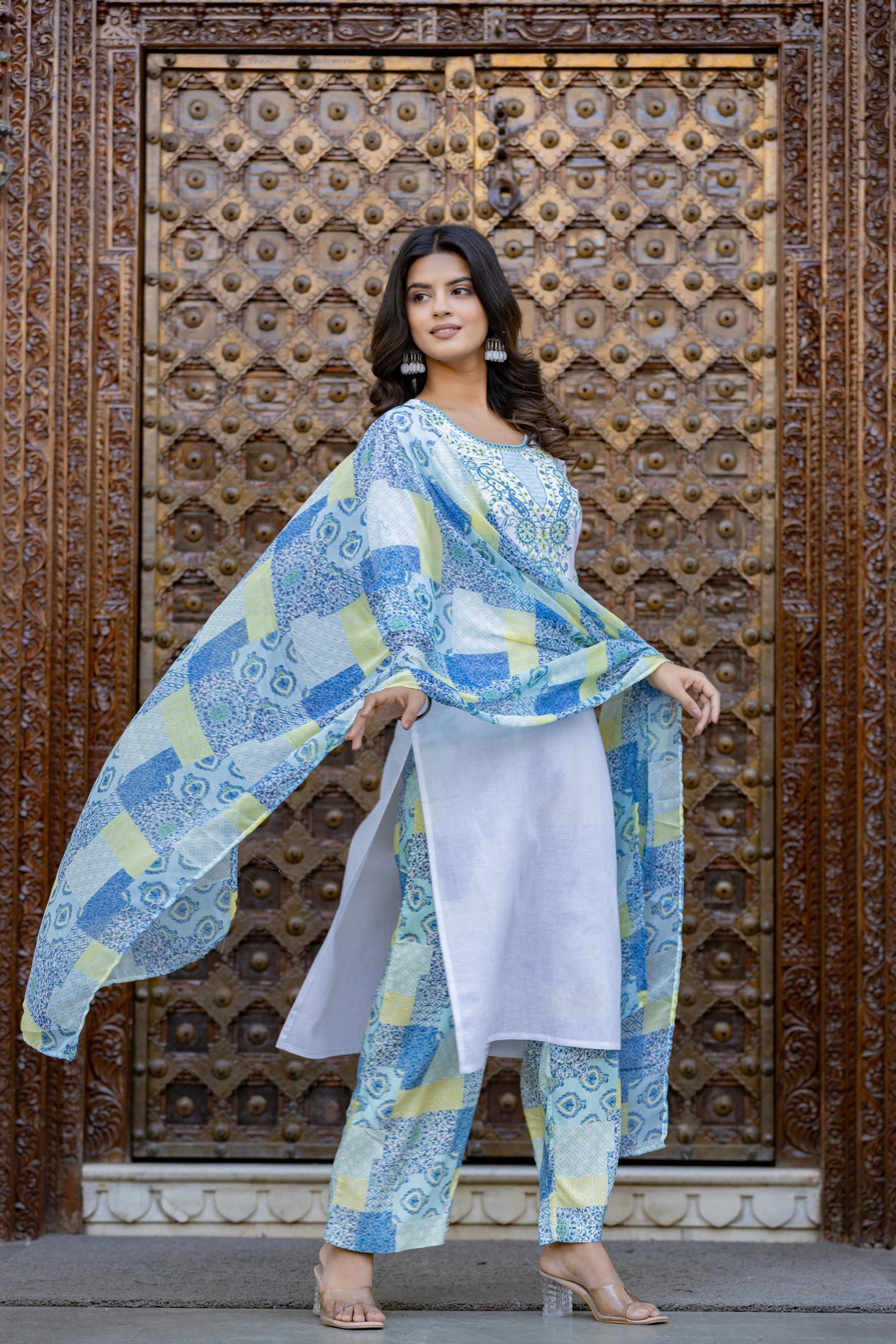 Juniper Blue Ethnic Printed Kurta Set with Dupatta | Grocsy
