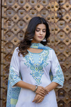 Juniper Blue Ethnic Printed Kurta Set with Dupatta | Grocsy