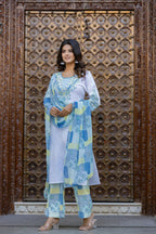 Juniper Blue Ethnic Printed Kurta Set with Dupatta | Grocsy