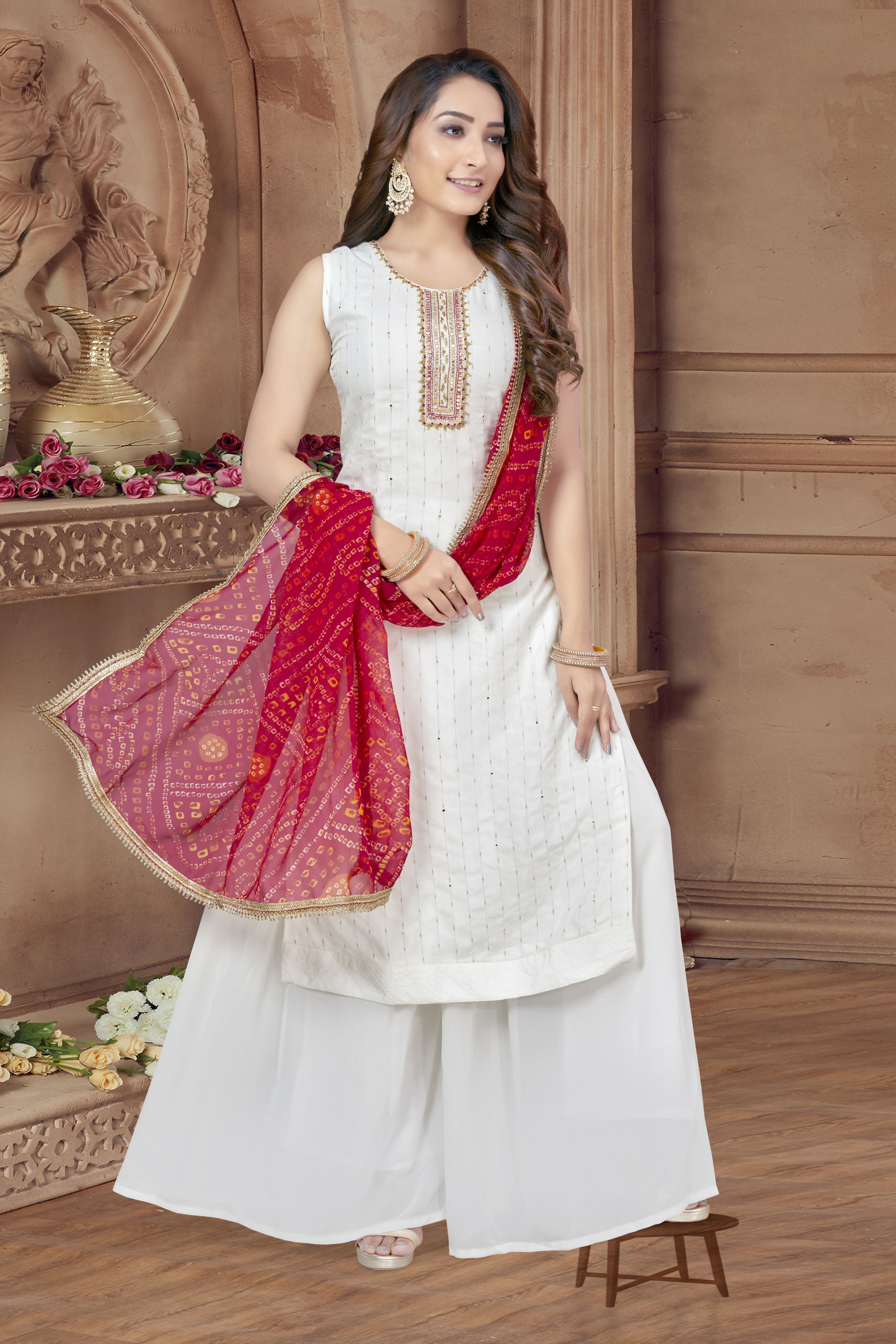 Joban Fashion White Faux Georgette with Sequin Hand Work Kurta Set | Grocsy