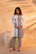 Juniper Black & White Divide Embroidered Panel Kurta Set | Grocsy