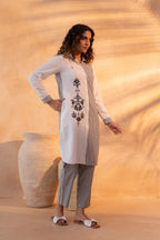 Juniper Black & White Divide Embroidered Panel Kurta Set | Grocsy