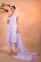Juniper Lavender Whisper Floral Kurta Pant And Dupatta Set | Grocsy