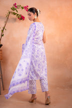 Juniper Lavender Whisper Floral Kurta Pant And Dupatta Set | Grocsy