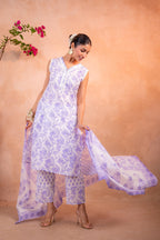 Juniper Lavender Whisper Floral Kurta Pant And Dupatta Set | Grocsy
