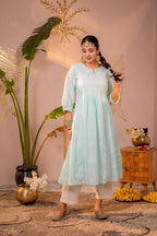 Juniper Ocean Aqua Embroidered Kurta | Grocsy