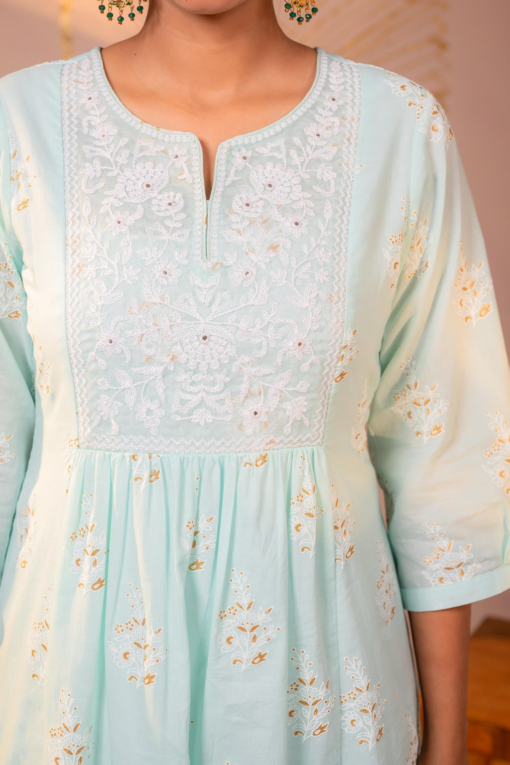 Juniper Ocean Aqua Embroidered Kurta | Grocsy