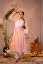 Juniper Gulnaar Peach Embroidered Kurta | Grocsy