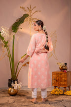 Juniper Gulnaar Peach Embroidered Kurta | Grocsy
