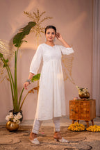 Juniper Cotton White Embroidered Kurta | Grocsy