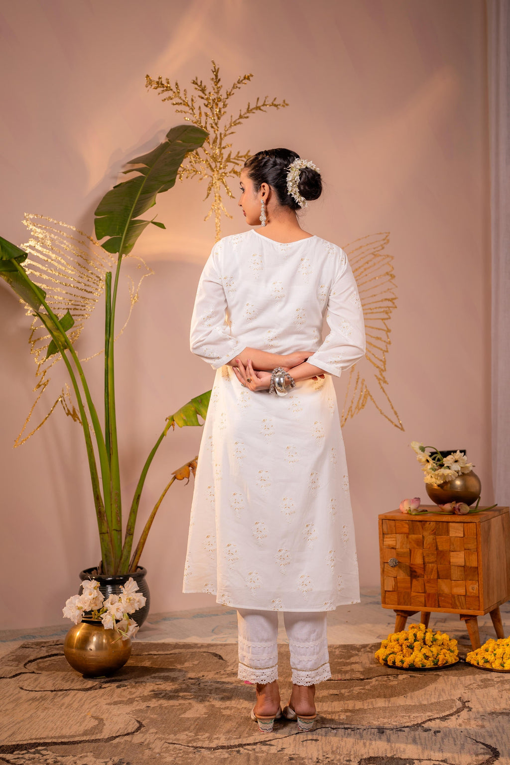 Juniper Cotton White Embroidered Kurta | Grocsy